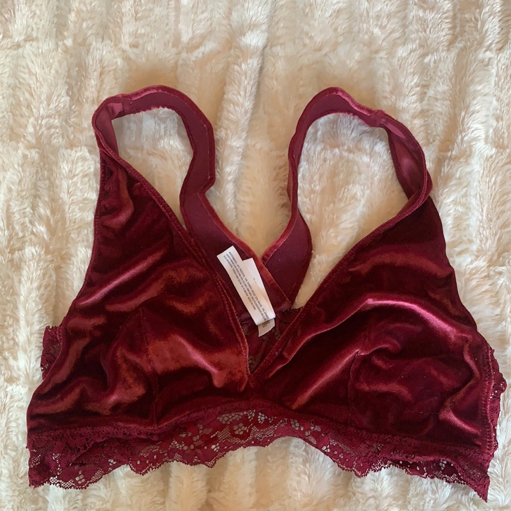 Maroon velvet and lace bralette